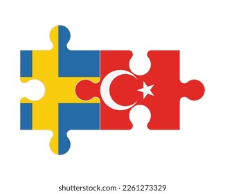 Verbundenes Rätsel der Flaggen Schwedens und der Türkei, Vektorgrafik