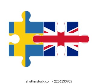 Rompecabezas conectado de banderas de Suecia y el Reino Unido, vector