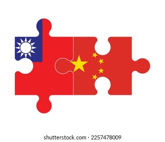 Connected puzzle of flags of Taiwan and China, vector