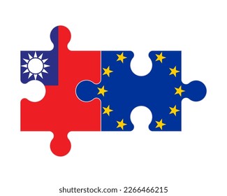 Connected puzzle of flags of Taiwan and European Union, vector