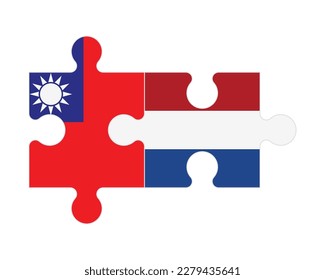 Connected puzzle of flags of Taiwan and Netherlands, vector