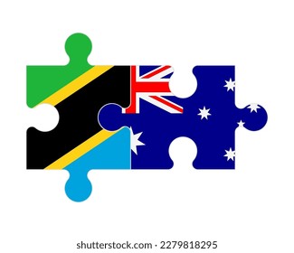 Connected puzzle of flags of Tanzania and Australia, vector
