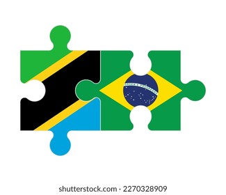 Connected puzzle of flags of Tanzania and Brazil, vector
