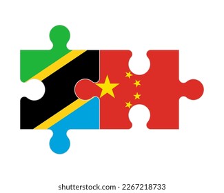 Connected puzzle of flags of Tanzania and China, vector