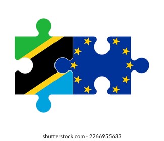 Connected puzzle of flags of Tanzania and European Union, vector