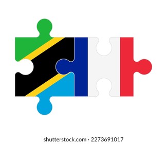 Connected puzzle of flags of Tanzania and France , vector
