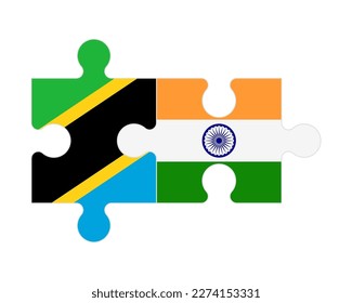 Connected puzzle of flags of Tanzania and India, vector