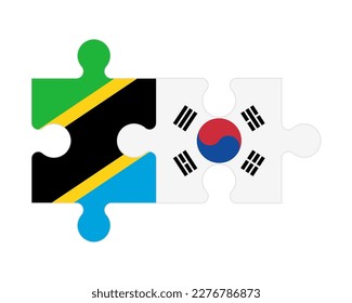 Connected puzzle of flags of Tanzania and South Korea, vector