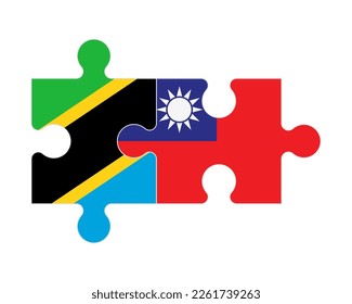 Connected puzzle of flags of Tanzania and Taiwan, vector