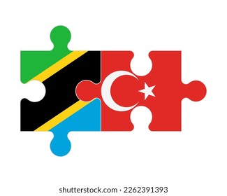 Connected puzzle of flags of Tanzania and Turkey, vector
