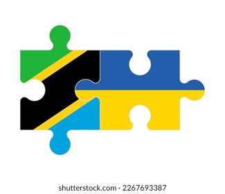 Connected puzzle of flags of Tanzania and Ukraine, vector