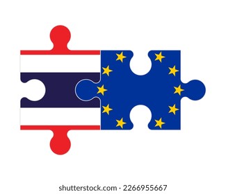 Connected puzzle of flags of Thailand and European Union, vector