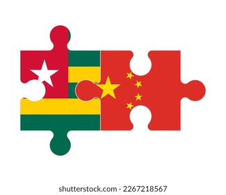 Connected puzzle of flags of Togo and China, vector