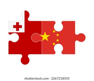 Connected puzzle of flags of Tonga and China, vector