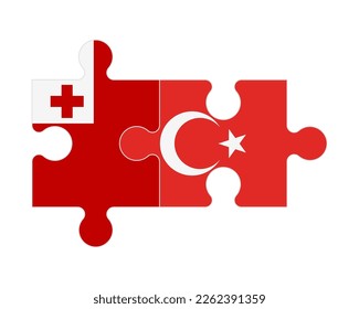 Rompecabezas conectados de banderas de Tonga y Turquía, vector
