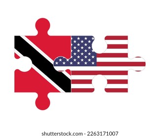 Rompecabezas conectados de banderas de Trinidad y Tobago y Estados Unidos, vector