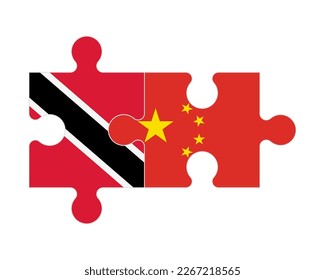 Connected puzzle of flags of Trinidad and Tobago and China, vector