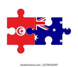 Connected puzzle of flags of Tunisia and Australia, vector