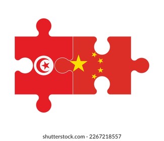 Connected puzzle of flags of Tunisia and China, vector