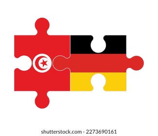 Verbundenes Rätsel der Flaggen Tunesiens und Deutschlands, Vektorgrafik
