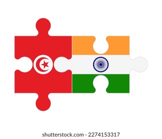 Rompecabezas conectados de banderas de Túnez e India, vector