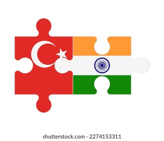 Connected puzzle of flags of Turkey and India, vector