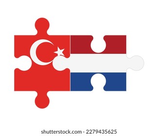 Connected puzzle of flags of Turkey and Netherlands, vector