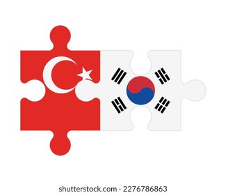 Connected puzzle of flags of Turkey and South Korea, vector