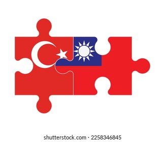 Rompecabezas conectado de banderas de Turquía y Taiwán, vector
