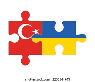 Connected puzzle of flags of Turkey and Ukraine, vector