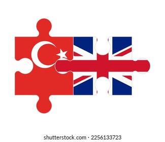 Connected puzzle of flags of Turkey and United Kingdom, vector
