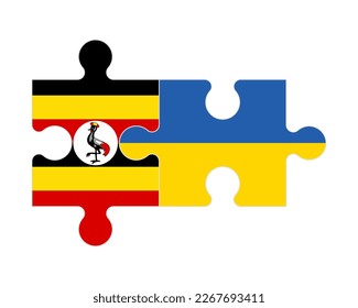 Rompecabezas conectados de banderas de Uganda y Ucrania, vector