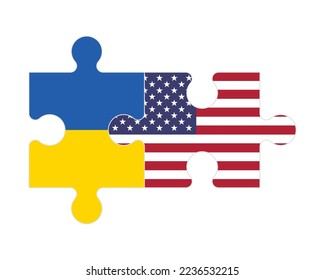 Connected puzzle of flags of Ukraine and America, vector