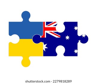 Connected puzzle of flags of Ukraine and Australia, vector