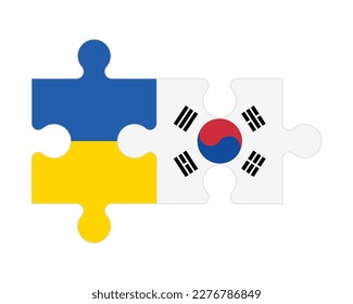 Connected puzzle of flags of Ukraine and South Korea, vector