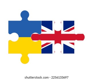 Connected puzzle of flags of Ukraine and United Kingdom, vector