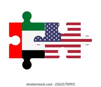 Verbundenes Rätsel mit Flaggen der Vereinigten Arabischen Emirate und der USA, Vektorgrafik