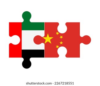 Connected puzzle of flags of United Arab Emirates and China, vector
