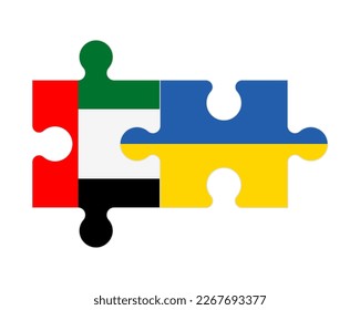 Connected puzzle of flags of United Arab Emirates and Ukraine, vector