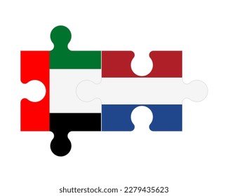 Connected puzzle of flags of United Arab Emirates and Netherlands, vector