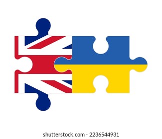 Connected puzzle of flags of United Kingdom and Ukraine, vector