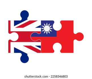 Connected puzzle of flags of United Kingdom and Taiwan, vector