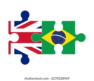 Verbundenes Rätsel mit Flaggen des Vereinigten Königreichs und Brasiliens, Vektorgrafik