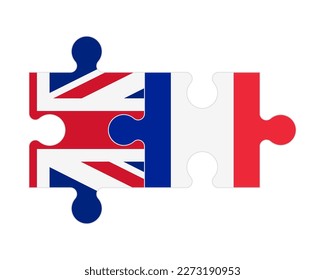 Connected puzzle of flags of United Kingdom and France, vector