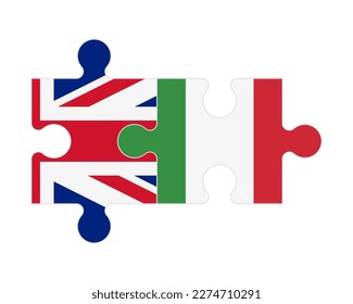 Connected puzzle of flags of United Kingdom and Italy, vector