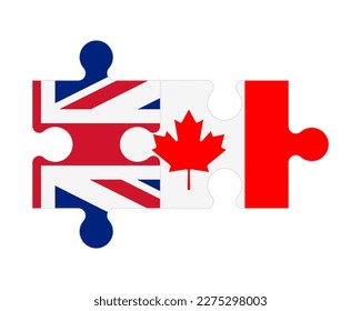 Connected puzzle of flags of United Kingdom and Canada, vector