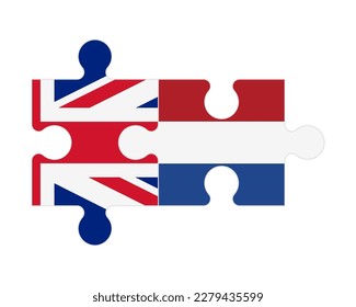Connected puzzle of flags of United Kingdom and Netherlands, vector