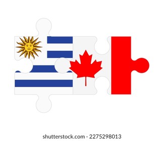 Rompecabezas conectado de banderas de Uruguay y Canadá, vector