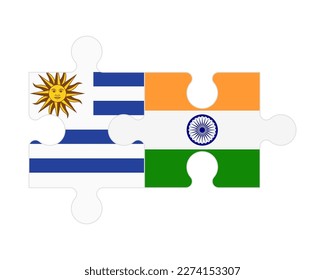 Connected puzzle of flags of Uruguay and India, vector