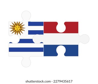 Connected puzzle of flags of Uruguay and Netherlands, vector